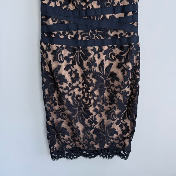 Tadashi Shoji Lace & Tulle Sheath Dress 6 Navy Nude Cocktail Party Wedding Guest - Picture 4 of 15